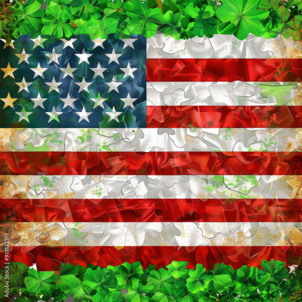 American Flag Surrounded by Green Leaves Celebrating Nature and Patriotism American Flag Surrounded by Green Leaves Celebrating Nature and Patriotism