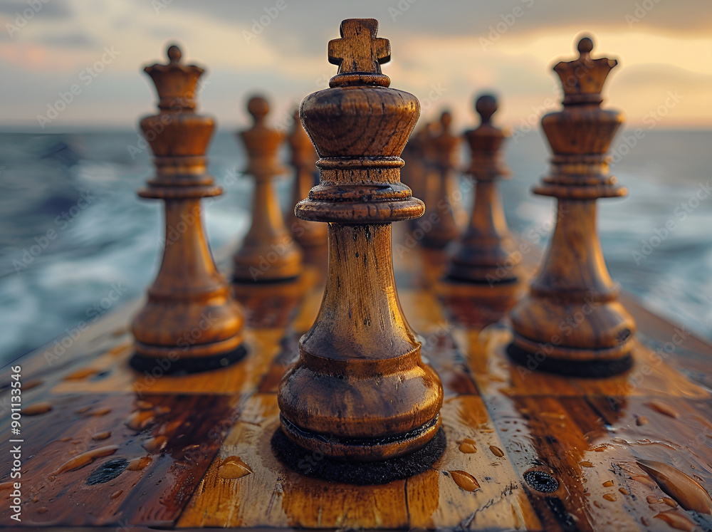 Fototapeta premium Business Chess Game with King in Focus