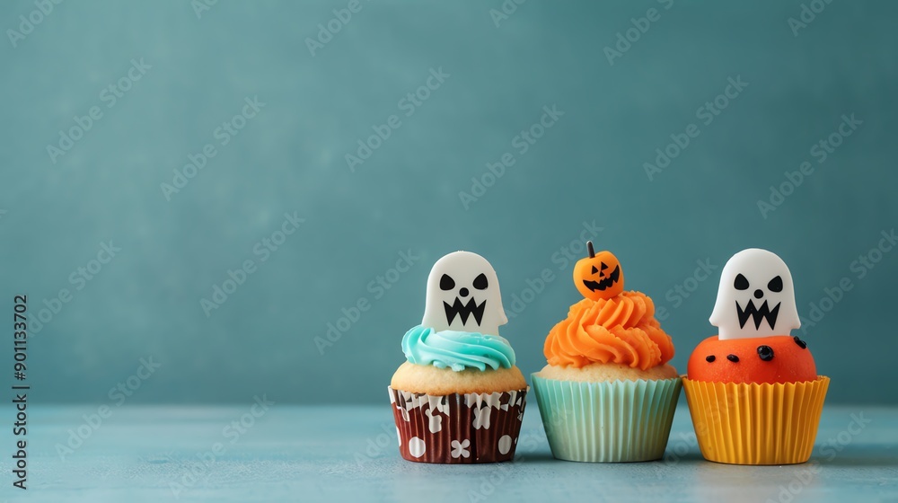 Halloween cupcake toppers with cute ghost and monster designs, Halloween baking, festive treats Halloween cupcake toppers with cute ghost and monster designs, Halloween baking, festive treats