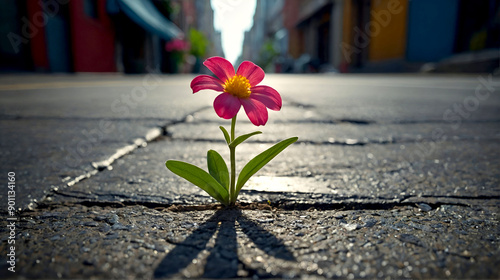 Fototapeta Naklejka Na Ścianę i Meble -  small flower grow on cracked street