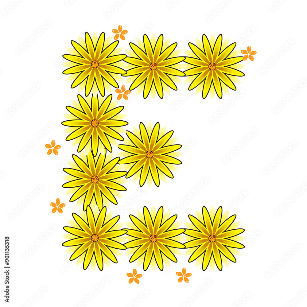 e letter typography with yellow flowers e letter typography with yellow flowers