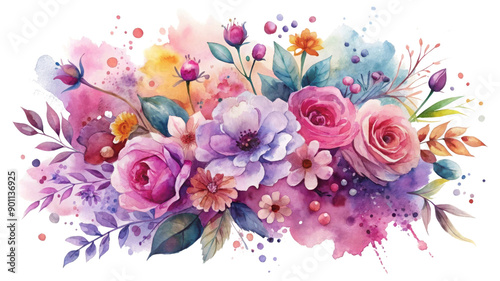 Hand Painted Watercolor Splash on Transparent Background