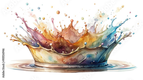 Hand Painted Watercolor Splash on Transparent Background