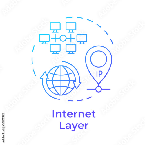 Internet layer blue gradient concept icon. TCP-IP. IP address. Internet protocol. Telecommunication. Round shape line illustration. Abstract idea. Graphic design. Easy to use in blog post