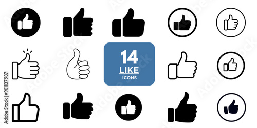 Thumb-up icon set, including like favorite, admire, endorse, and more—editable Vector Stroke.