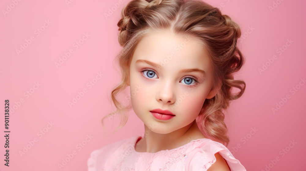 Portrait of a chic cute beautiful baby girl with perfect skin, pink background, banner. Portrait of a chic cute beautiful baby girl with perfect skin, pink background, banner.
