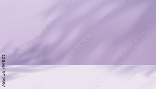 Purple Background,Studio Room with Abstract light,Leaves Shadow on Floor and Wall for Autumn Product Present.Backdrop Pastel Colour Gradient platform 3d Podium Display,Vector illustration banner