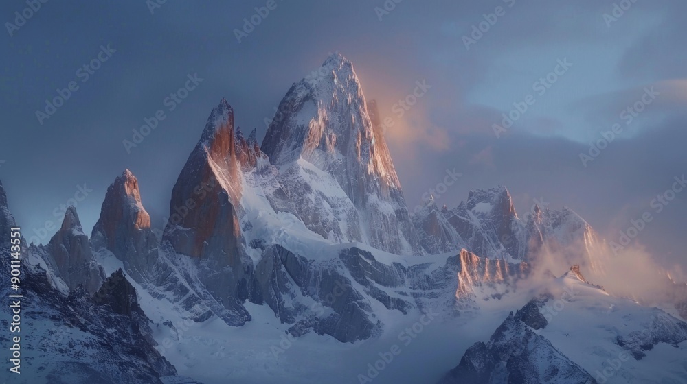 Obraz premium Fitz Roy Mountain (Argentina): This iconic peak in Patagonia is known for its dramatic, jagged silhouette and is a favorite among hikers and climbers