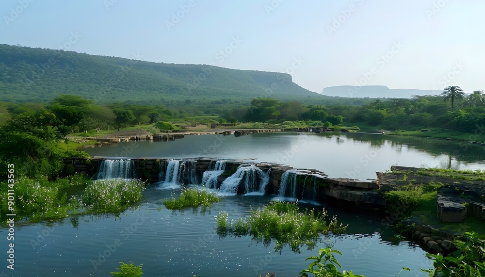 Obraz premium beautiful landscape waterfall