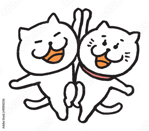 目が細いかわいい白猫のキャラの二匹