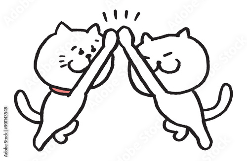 目が細いかわいい白猫のキャラの二匹