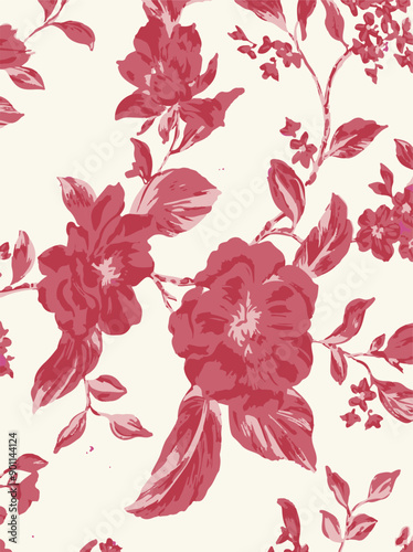 Big flowers pattern, upscale floral pattern. graphical textures floral, trendy colors pattern , flowers background with leaves. vector illustration.