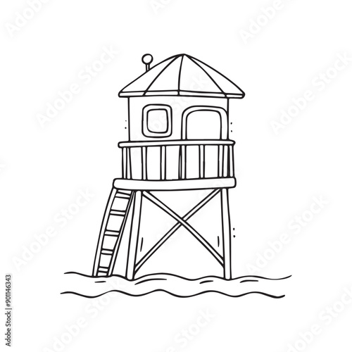 Simple drawing of a lifeguard stand with stair