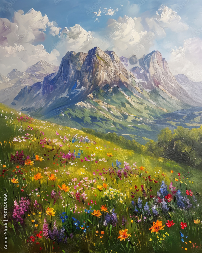 Mountain with wildflowers oil painting Mountain with wildflowers oil painting