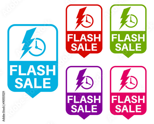 set vector sign flash sale icon stickers. Discount offer promo template label design illustration