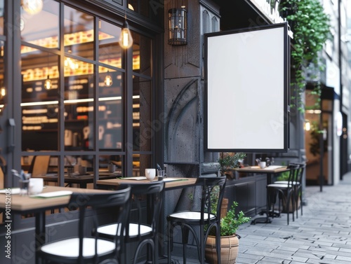 Blank shop frame signage, Blank restaurant shop sign or menu board with blank front realistic on a mockup template - ai
