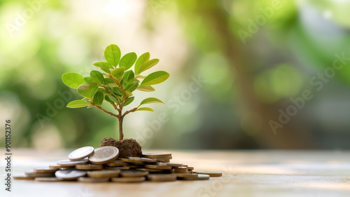 A conceptual image of a tree growing out of a pile of coins, symbolizing the growth of financial investments.