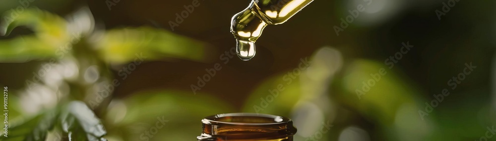 Closeup of a dropper bottle with herbal extract. Closeup of a dropper bottle with herbal extract.