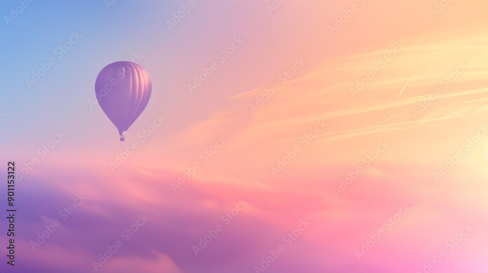 Obraz premium A hot air balloon flying in a vibrant sky with clouds.