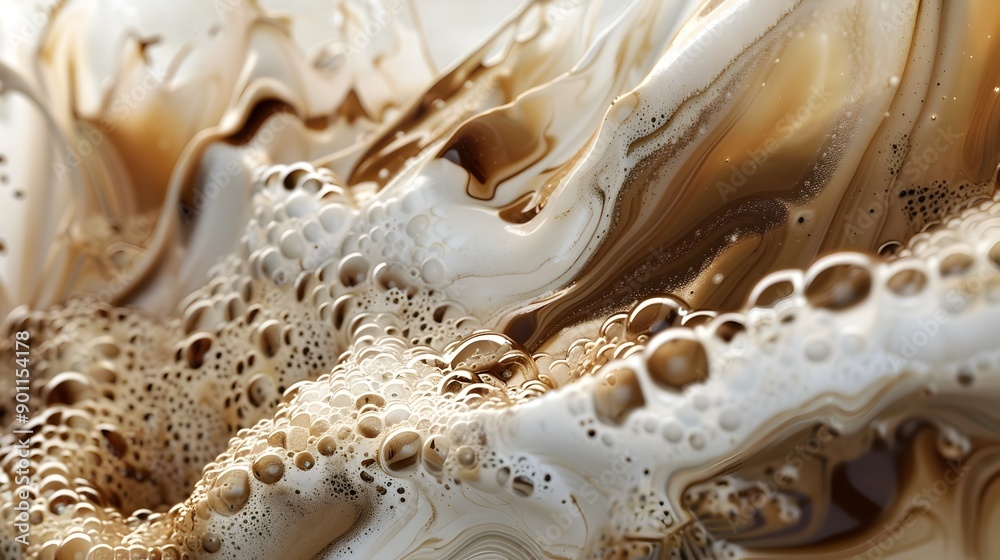 Swirling Milk and Coffee Abstract Art with Calming Organic Shapes