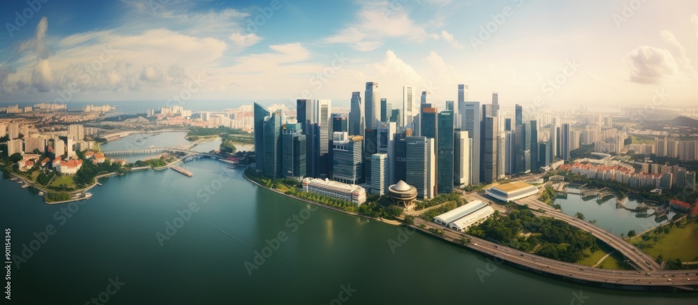 Naklejka premium Singapore Skyline with a River and Bridge