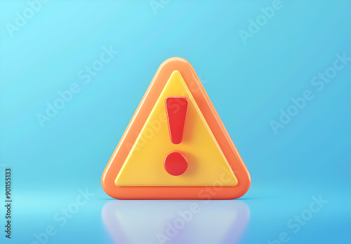 3D warning sign with exclamation mark on blue background. Concept of alert, caution, and safety notification. Vibrant and minimal design.
