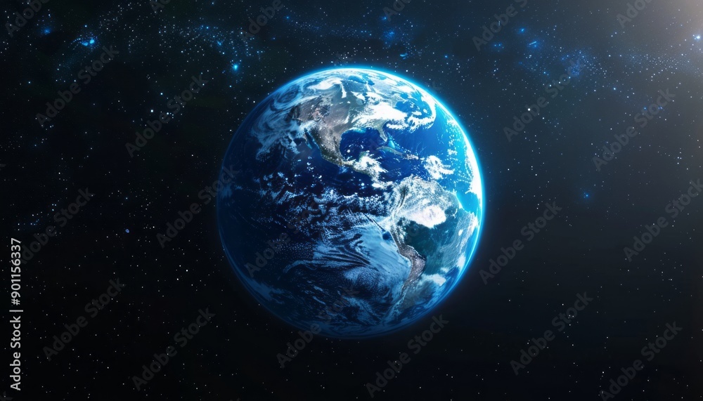 Captivating View of Earth From Space Against a Starry Background at Night Captivating View of Earth From Space Against a Starry Background at Night