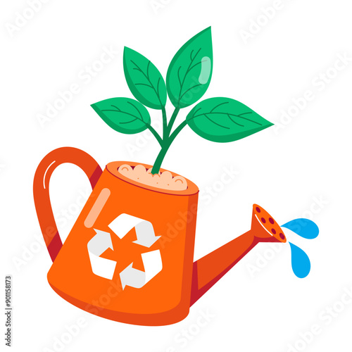 A flat style sticker of watering plant 

