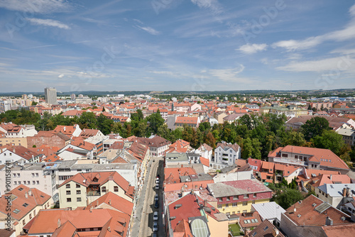 Aerial landscape view of Ceske Budejovice, city in South Bohemia region of Czech Republic