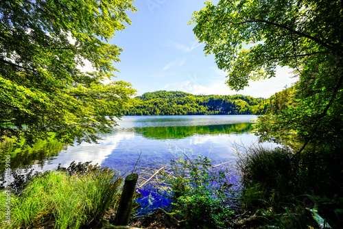 Landscape at Hechtsee near Kufstein. Clear mountain lake in Tyrol, Austria. Idyllic lake with the surrounding nature on the wooded plateau of the Thierberg.
 photo