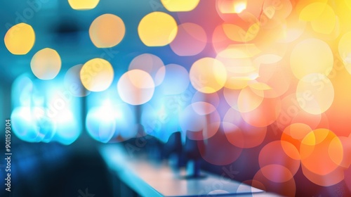 A vibrant bokeh background enhances the atmosphere of an evening seminar and workshop setting