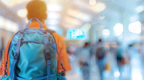 New students receive orientation welcome packs as they mingle in a vibrant campus setting