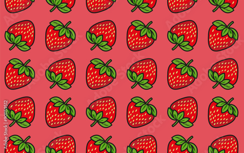 Vector Illustration Seamless Tropical Fruit, Strawberry with Blank Background