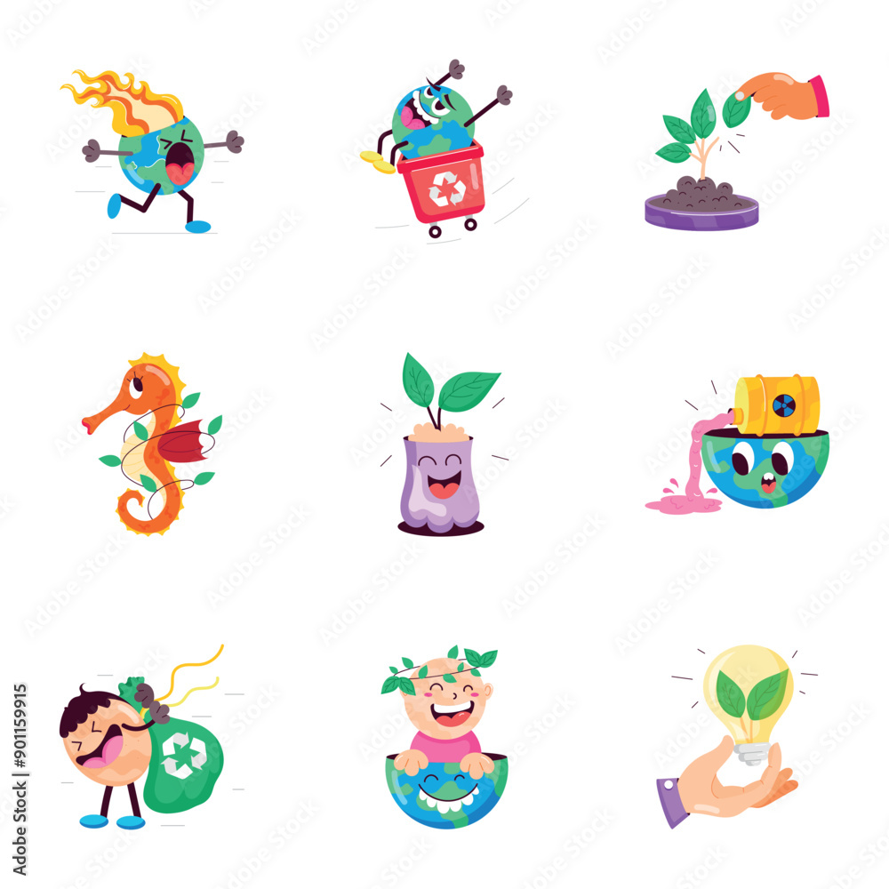 Fototapeta premium Basic RGBSet of Earth Environment Flat Stickers