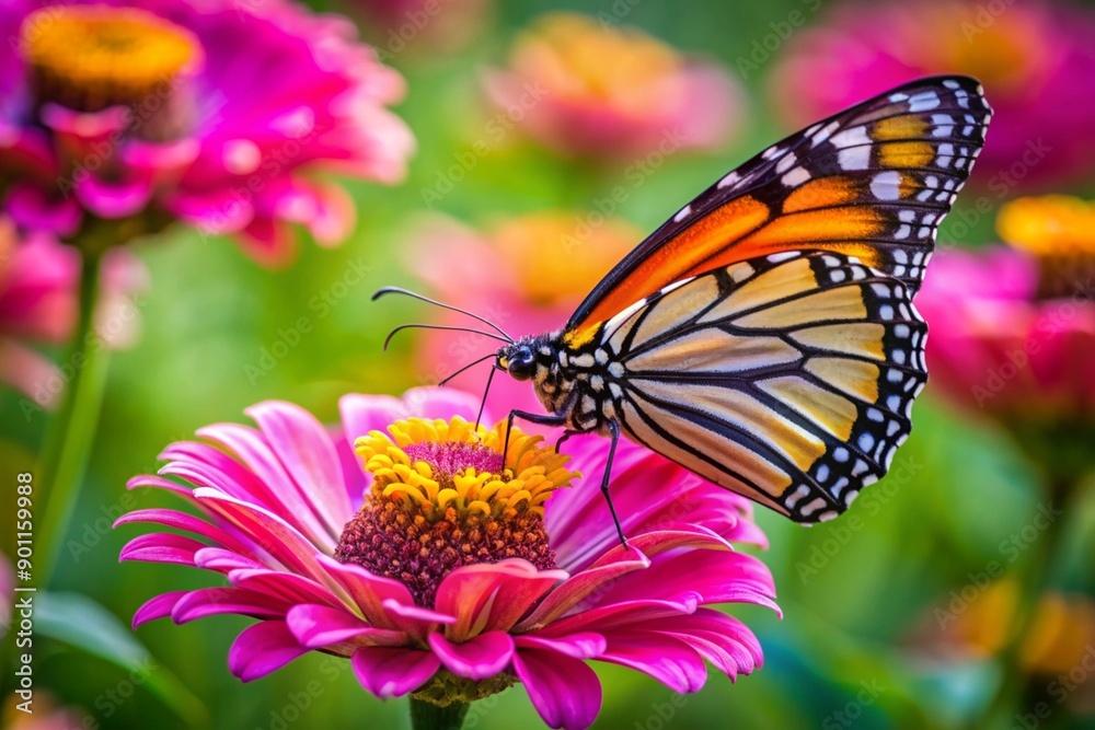 Fototapeta premium A butterfly is sitting on a pink flower