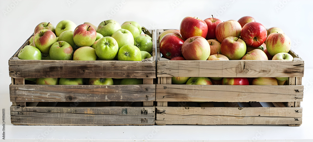 Wooden crates filled with green and red apples, showcasing fresh and organic produce ideal for markets, buying, farming, and healthy living. Wooden crates filled with green and red apples, showcasing fresh and organic produce ideal for markets, buying, farming, and healthy living.