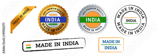 Made in India rubber stamp orange green emblem sticker seal badge