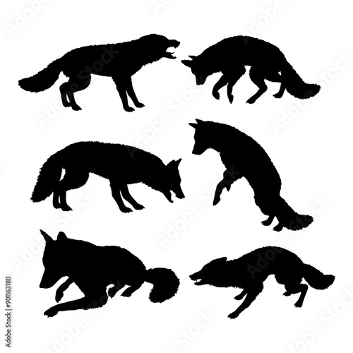 set of silhouettes of wolfs