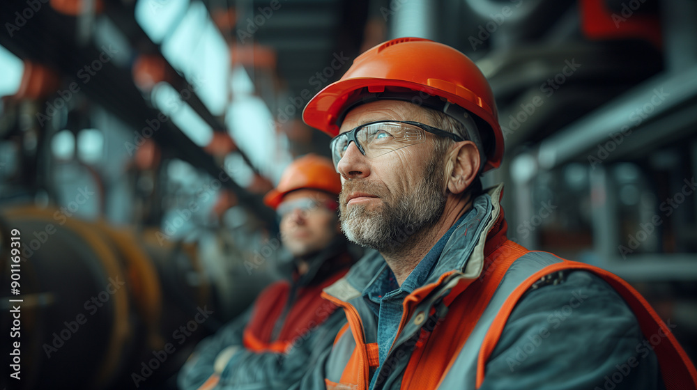 © silvia - Manufactory Engineers Two Men in Hardhats Ensuring Safety © silvia - Manufactory Engineers Two Men in Hardhats Ensuring Safety