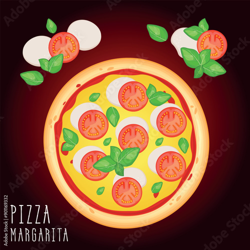 Pizza vector image. Fast food concept. Food for cafe and restaurant. Element for your website design, banners and advertising. Dough, cheese, sauce