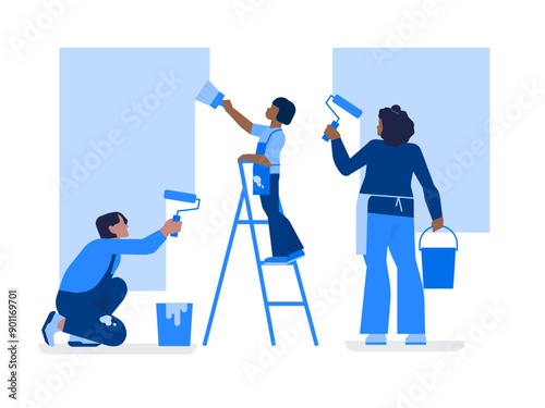 Family painting walls