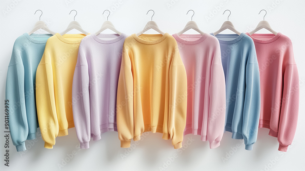 Colorful Clothes on a Clothing Rack Fashion Garments on White Background Display