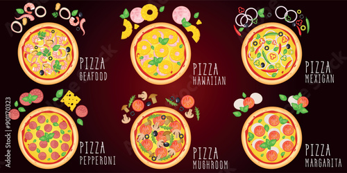 Pizza vector image. Fast food concept. Food for cafe and restaurant. Element for your website design, banners and advertising. Dough, cheese, sauce