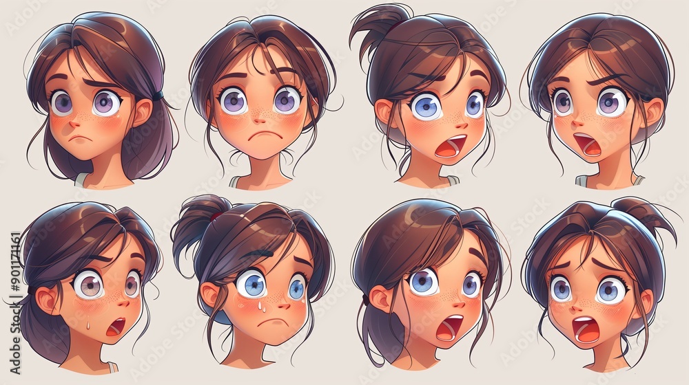 Cute Girl Emoji Sheet with Different Emotions and Dynamic Poses Cute Girl Emoji Sheet with Different Emotions and Dynamic Poses