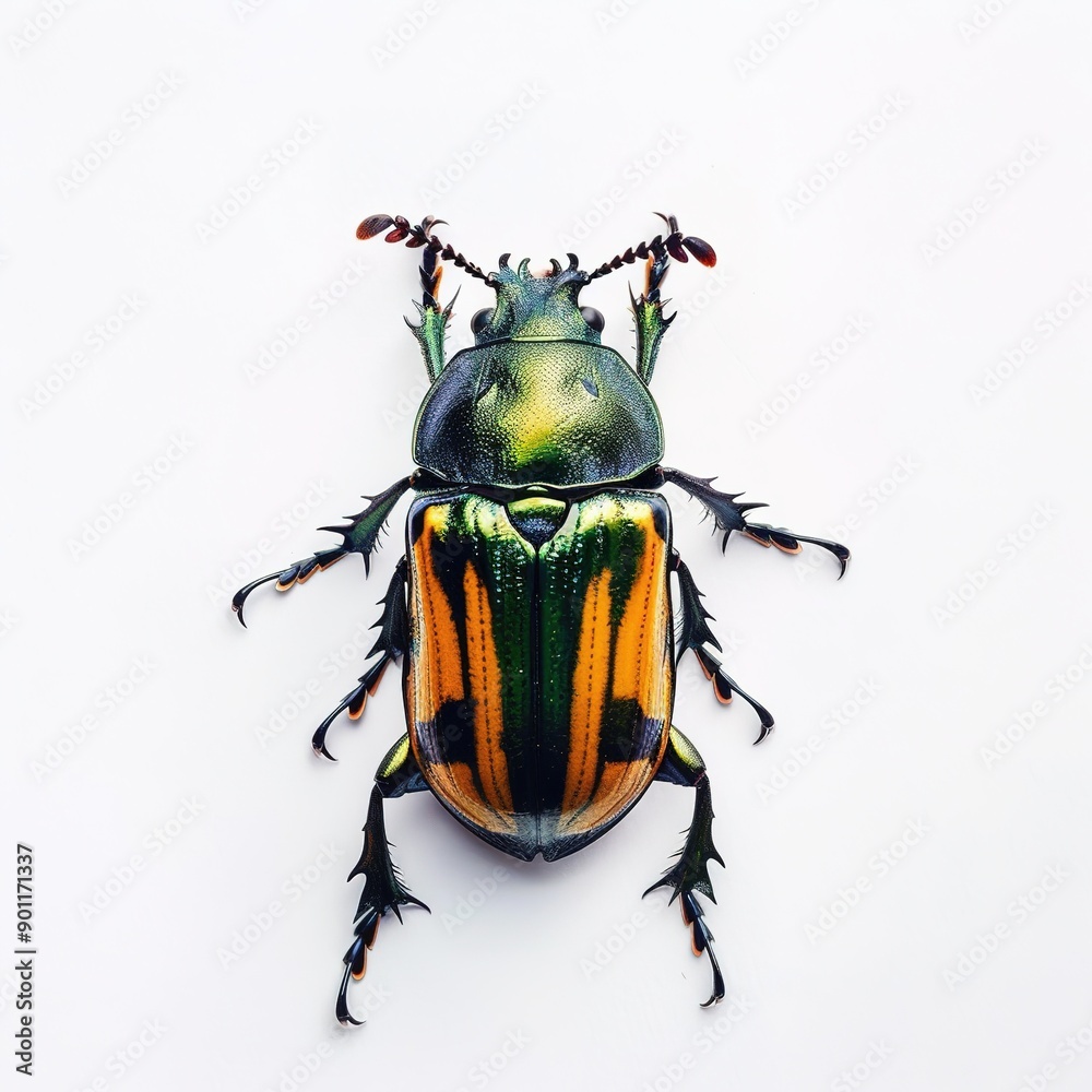 Fototapeta premium Beetle on White Background: Detailed Close-Up of a Beetle Specimen