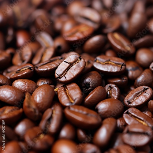 Closeup of roasted coffee beans photo