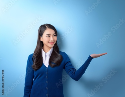 笑顔で案内する女性