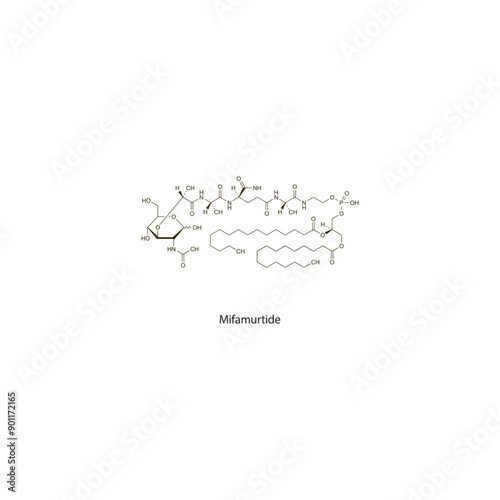 Mifamurtide flat skeletal molecular structure Antineoplastic drug used in cancer treatment. Vector illustration scientific diagram.