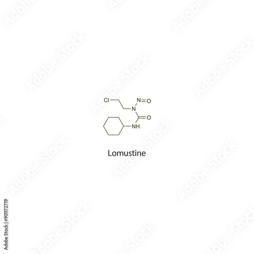 Lomustine flat skeletal molecular structure Antineoplastic drug used in cancer treatment. Vector illustration scientific diagram.