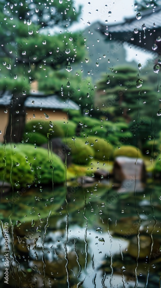 Raindrops on window with blurred nature background Raindrops on window with blurred nature background